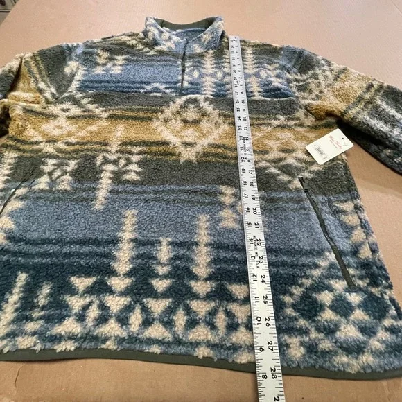 Lucky Brand Mens XL Faux Shearling 1/4 Zip Multicolor Pullover Aztec Outdoor NWT